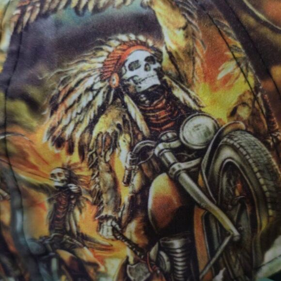 Y2K Sturgis All over print Biker Hat With Skull Hot Leather - Picture 4 of 8
